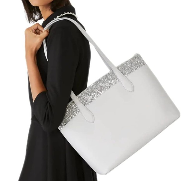 Kate Spade ♠️ Gray Glitter Tote Bag - Picture 2 of 2